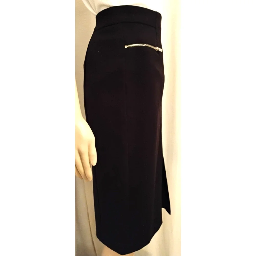 Pencil Skirt Knee Length Front Slit Zip Detail Stretch Office Minimalist Size 6